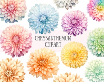 Acuarela Crisantemo Clipart Elementos de flores de primavera PNG Descargas de imágenes digitales para hacer tarjetas Scrapbook Junk Journal Paper Crafts