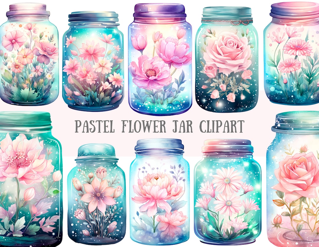 Watercolour Pastel Flower Jar Clipart Magic Fantasy Jar PNG Digital ...