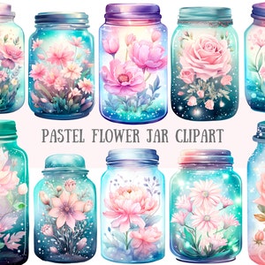 Aquarell Pastell Blumen Glas Clipart Magie Fantasy Glas PNG digitale Bild-Downloads für die Kartenherstellung Scrapbook Junk Journal Papierhandwerk
