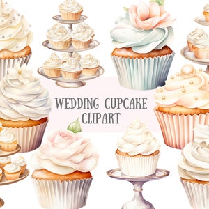 Aquarelle mariage Cupcake Clipart blanc gâteau d'anniversaire PNG Image numérique à télécharger pour la fabrication de cartes Scrapbook Junk Journal travaux manuels en papier