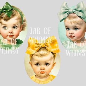 Akvarell Vintage Baby Girl Clipart Baby Shower PNG Digitala Bildnedladdningar för Korttillverkning Scrapbook Junk Journal Papperspyssel bild 9