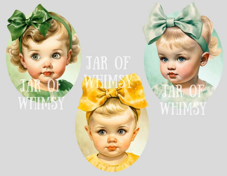 Akvarell Vintage Baby Girl Clipart Baby Shower PNG Digitala Bildnedladdningar för Korttillverkning Scrapbook Junk Journal Papperspyssel bild 9