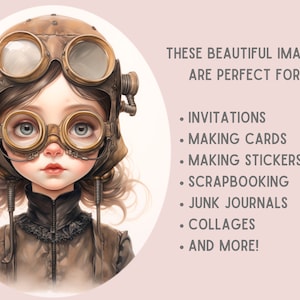 Watercolour Whimsical Steampunk Girl Clipart Gothic Fashion PNG Digital Image Downloads for Card Making Scrapbook Junk Journal Paper Craft image 6