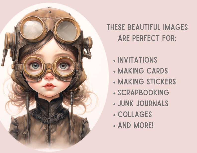 Watercolour Whimsical Steampunk Girl Clipart Gothic Fashion PNG Digital Image Downloads for Card Making Scrapbook Junk Journal Paper Craft image 6