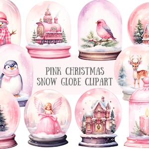 Aquarell rosa Weihnachten Schneekugel Clipart Weihnachtsdekor PNG digitale Bild-Downloads für die Kartenherstellung Scrapbook Junk Journal Paper Craft