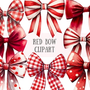 Watercolour Red Bows Clipart - Red Velvet Satin Bow PNG Digital Image Downloads for Card Making, Scrapbook, Junk Journal, Paper Crafts