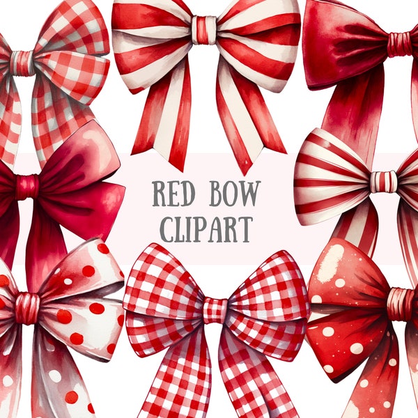 Watercolour Red Bows Clipart - Red Velvet Satin Bow PNG Digital Image Downloads for Card Making, Scrapbook, Junk Journal, Paper Crafts