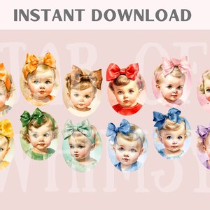 Akvarell Vintage Baby Girl Clipart Baby Shower PNG Digitala Bildnedladdningar för Korttillverkning Scrapbook Junk Journal Papperspyssel bild 2