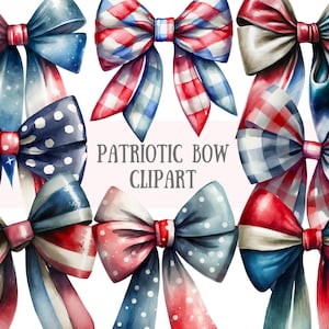 Aquarelle patriotique noeud Clipart rouge bleu et blanc noeuds PNG Image numérique à télécharger pour faire des travaux manuels en papier Scrapbooking Journal indésirable