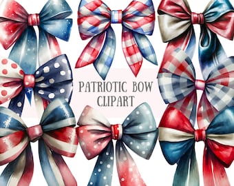 Watercolour Patriotic Bow Clipart Red Blue and White Bows PNG Digital Image Downloads for Card Making Scrapbook Junk Journal Paper Crafts