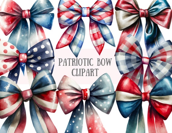 Watercolour Patriotic Bow Clipart Red Blue and White Bows PNG Digital Image Downloads for Card Making Scrapbook Junk Journal Paper Crafts
