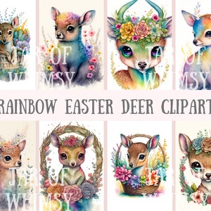 Aquarelle arc-en-ciel de Pâques cerf Clipart - cerf kitsch PNG Image téléchargements pour la fabrication de cartes, scrapbooking, journal indésirable, travaux manuels en papier