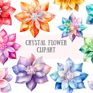 Acuarela cristal flor clipart fantasía flor gráficos PNG descargas de imágenes digitales para la fabricación de tarjetas álbum de recortes diario basura artesanías de papel