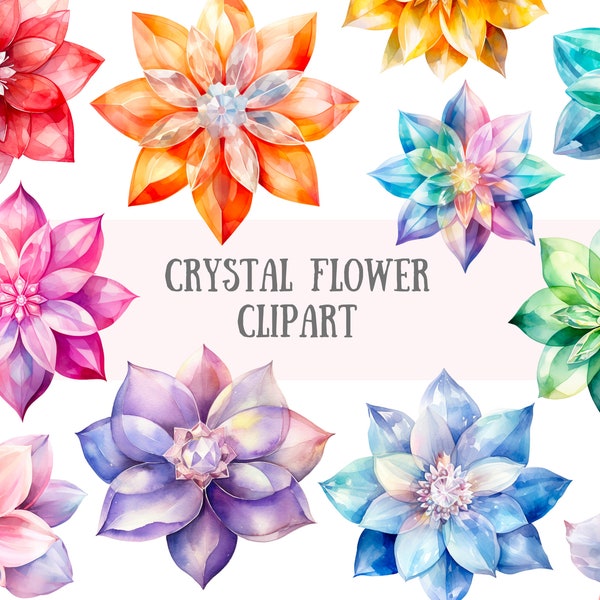 Watercolour Crystal Flower Clipart Fantasy Flower Graphics PNG Digital Image Downloads for Card Making Scrapbook Junk Journal Paper Crafts