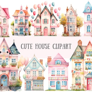 Acuarela linda casa clipart casa de muñecas gráfico PNG descargas de imágenes digitales para hacer tarjetas álbum de recortes diario basura manualidades de papel