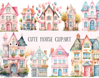 Watercolour Cute House Clipart Dollhouse Graphic PNG Digital Image Downloads for Card Making Scrapbook Junk Journal Paper Crafts