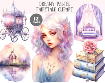 Aquarelle rêveur pastel conte de fées Clipart Fantasy PNG Image numérique à télécharger pour la fabrication de cartes Scrapbook Junk Journal travaux manuels en papier