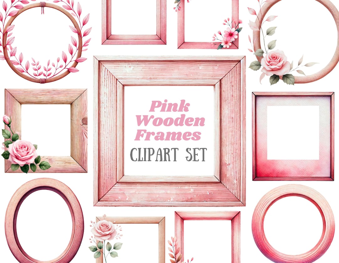 Watercolour Pink Wooden Frame Clipart Simple Pink Frames PNG Digital ...