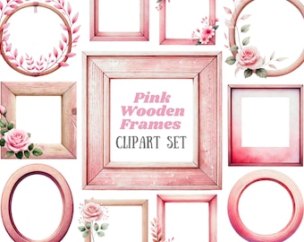 Watercolour Pink Wooden Frame Clipart Simple Pink Frames PNG Digital Image Download Card Making Scrapbook Junk Journal Paper Craft