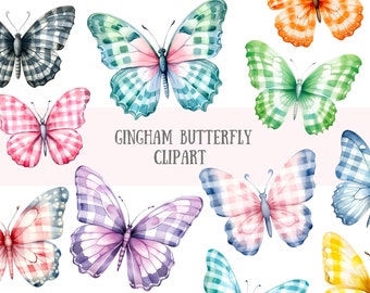 Watercolour Gingham Butterfly Clipart Cute Butterfly PNG Digital Image Downloads for Card Making Scrapbook Junk Journal Paper Crafts