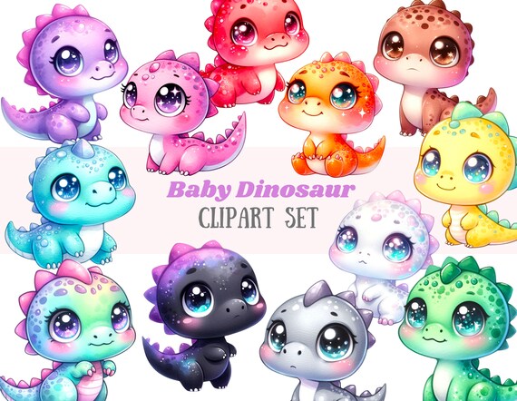 Watercolour Baby Dinosaur Clipart Kawaii Dinosaur PNG Digital Image Downloads for Card Making Scrapbook Junk Journal Paper Crafts