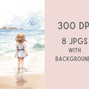 Watercolour Beach Days Clipart Seaside Seashore Digital Paper JPG Digital Image Downloads for Card Making Scrapbook Junk Journal Paper Craft image 4