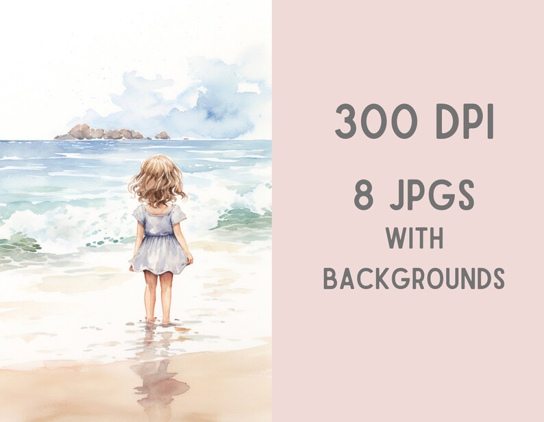 Watercolour Beach Days Clipart Seaside Seashore Digital Paper JPG Digital Image Downloads for Card Making Scrapbook Junk Journal Paper Craft image 4