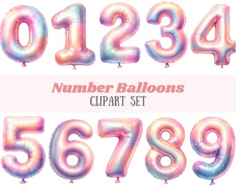 Watercolour Pink Number Balloon Clipart Pastel Foil Balloon PNG Digital Image Download for Card Making Scrapbook Junk Journal Paper Craft