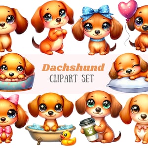 Aquarell Tan Dackel Welpen Clipart Kawaii Dackel PNG digitale Bild-Download für die Kartenherstellung Scrapbook Junk Journal Papierhandwerk