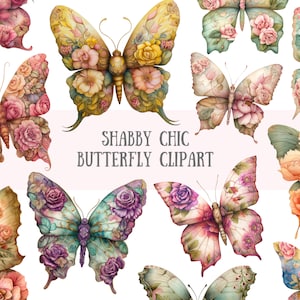 Aquarell Shabby Chic Schmetterling Clipart Vintage Schmetterling PNG digitale Bild-Downloads für die Kartenherstellung Scrapbook Junk Journal Papierhandwerk
