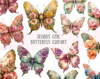 Watercolour Shabby Chic Butterfly Clipart Vintage Butterfly PNG Digital Image Downloads for Card Making Scrapbook Junk Journal Paper Crafts