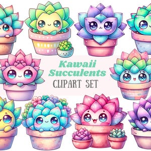 Aquarell Kawaii Sukkulenten Clipart Süße Sukkulenten Topf Pflanze PNG Digitales Bild Downloads für die Kartenherstellung Scrapbook Junk Journal Papierhandwerk