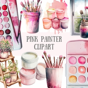 Aquarela Rosa Pintor Clipart Artista Pintura Downloads de imagens digitais PNG para fazer cartões Scrapbook Junk Journal Paper Crafts