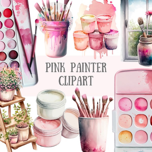 Aquarell Pink Painter Clipart Künstler Malerei PNG digitale Bild Downloads für Card Making Scrapbook Junk Journal Papier Handwerk