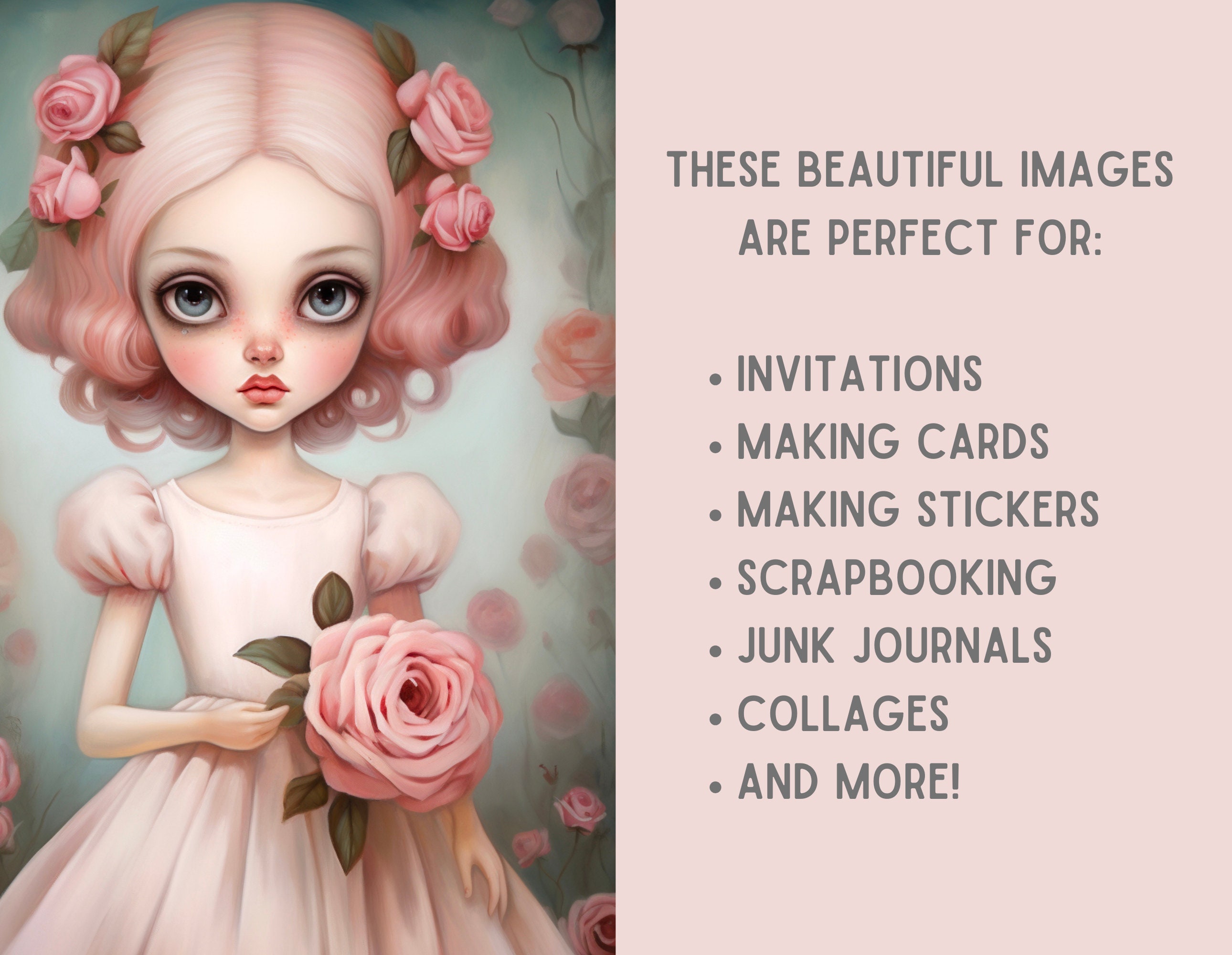 Watercolour Shabby Chic Girl Clipart Big Eyed Girl Art Print JPG ...