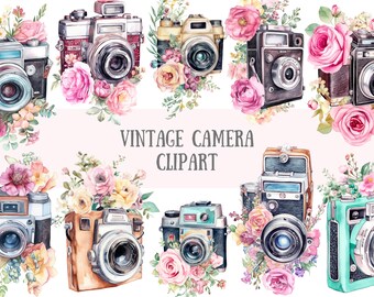 Acuarela Vintage Cámara Clipart Fotografía PNG Descargas de imágenes digitales para hacer tarjetas Scrapbook Junk Journal Paper Crafts