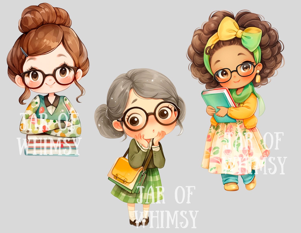 Watercolour Kawaii Teacher Clipart Cute Chibi Teacher Girl PNG Digital ...