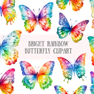 Aquarell heller Regenbogen Schmetterling Clipart Frühling Stolz PNG digitale Bild-Downloads für die Kartenherstellung Scrapbook Junk Journal Papierhandwerk
