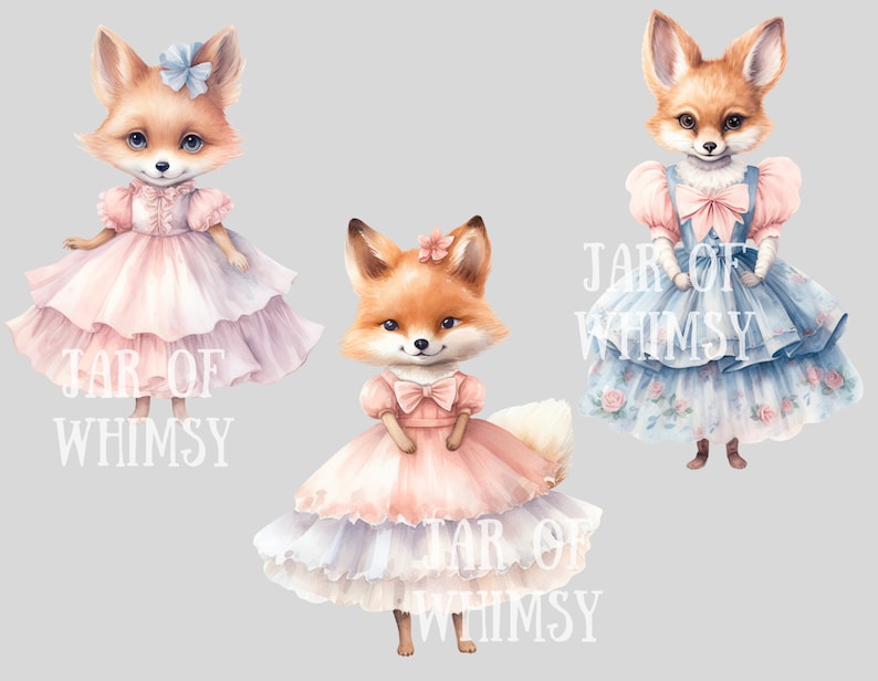 Watercolour Vintage Fox Girl Clipart Fairytale Fox Fashion PNG Digital ...