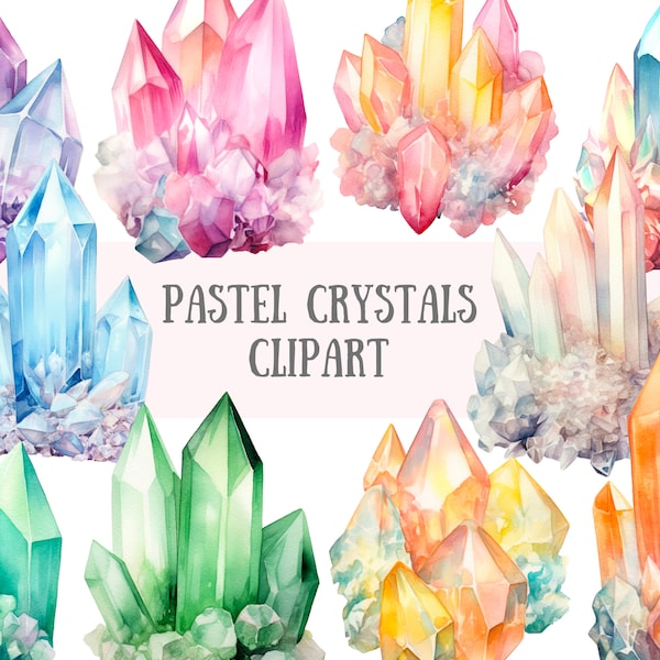Watercolour Pastel Crystal Clipart Crystals Gemstones PNG Digital Image Downloads for Card Making Scrapbook Junk Journal Paper Crafts