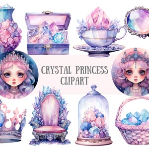 Aquarel kristal prinses clipart fantasie illustratie png digitale afbeelding downloads voor kaarten maken plakboek junk dagboek papier ambachten