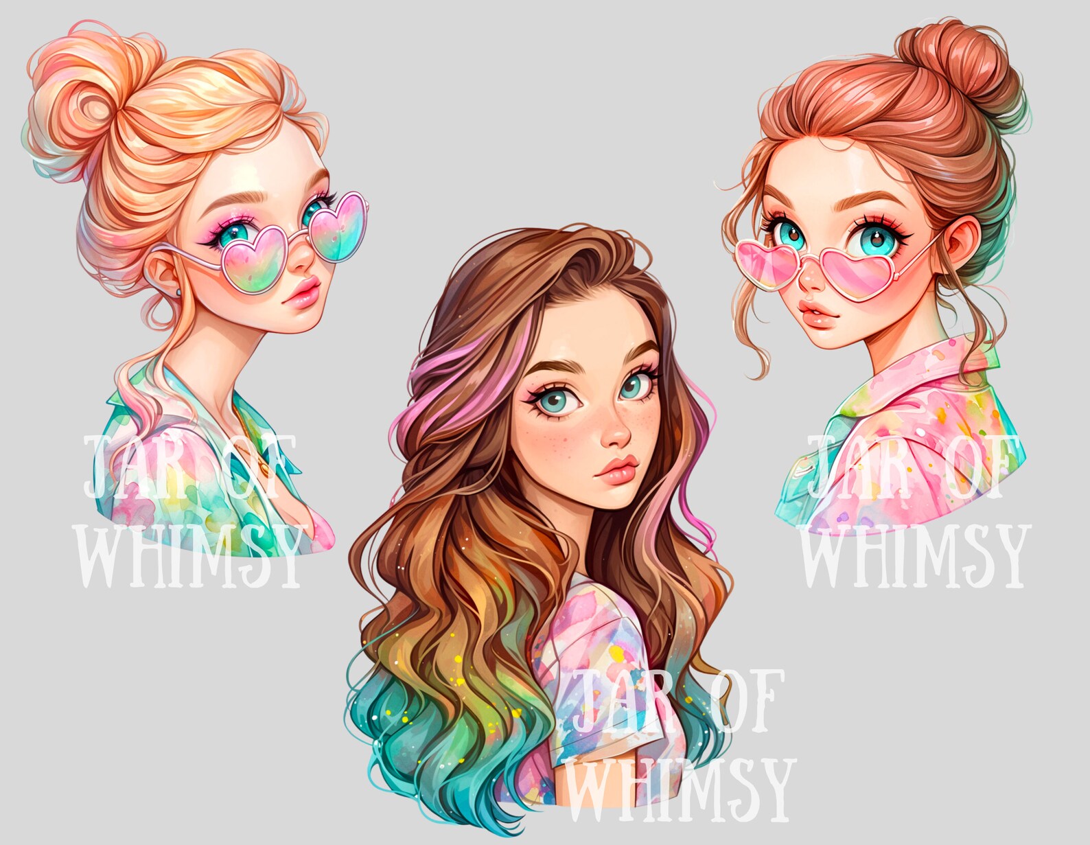 Watercolour Rainbow Glam Girl Clipart Makeup Fashion Girls PNG Digital ...
