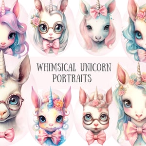 Watercolour Whimsical Unicorn Clipart Unicorn Portrait PNG Digital Image Downloads for Card Making Scrapbook Junk Journal Paper Crafts