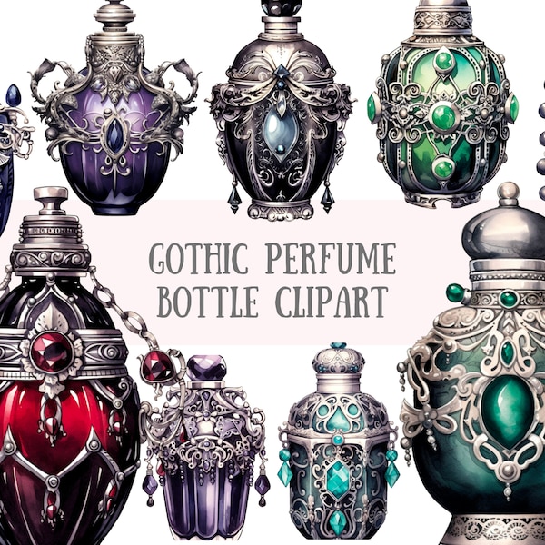 Watercolour Gothic Perfume Bottle Clipart Halloween Fantasy PNG Digital Image Downloads for Card Making Scrapbook Junk Journal Crafts