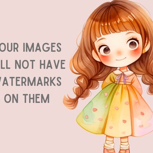 Akvarell Kawaii Spring Girl Clipart Söt Chibi Anime Girl PNG Digitala Bildnedladdningar för Korttillverkning Scrapbook Junk Journal Papperspyssel bild 3