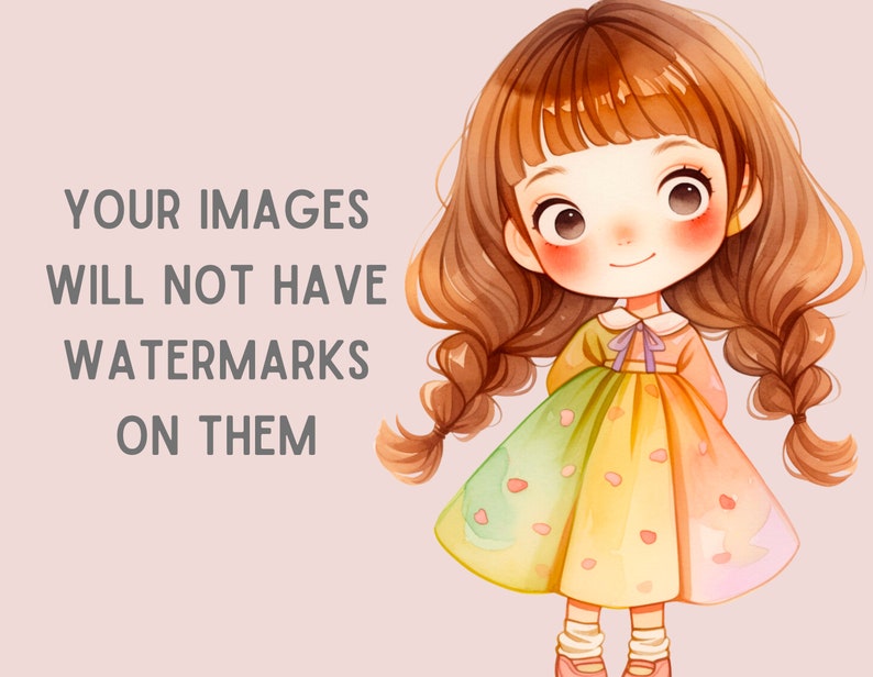 Akvarell Kawaii Spring Girl Clipart Söt Chibi Anime Girl PNG Digitala Bildnedladdningar för Korttillverkning Scrapbook Junk Journal Papperspyssel bild 3