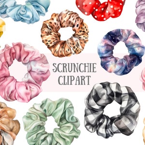 Chouchou aquarelle Clipart accessoire pour cheveux fille des années 80 et 90, téléchargements d'images numériques PNG pour la fabrication de cartes, scrapbooking, journal indésirable, travaux manuels en papier