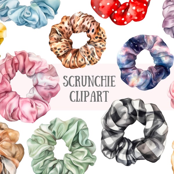 Watercolour Scrunchie Clipart Hair Accessory 80s 90s Girl PNG Digital Image Downloads for Card Making Scrapbook Junk Journal Paper Crafts