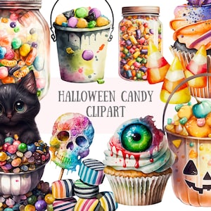 Watercolour Halloween Candy Clipart Black Cat PNG Digital Image Downloads for Card Making Scrapbook Junk Journal Paper Crafts