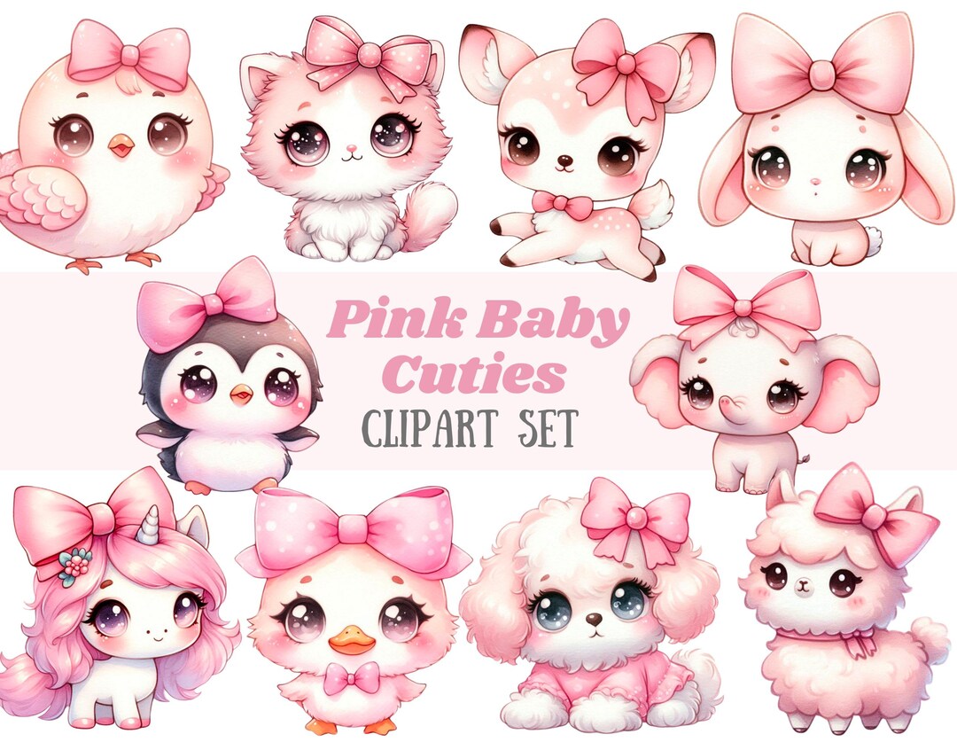 Watercolour Pink Baby Animal Clipart Baby Girl Animals PNG Digital ...